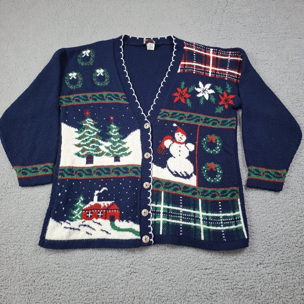 Vintage Womens Nutcracker Christmas Cardigan Sweater Sz M Novelty Snow Scene 90s